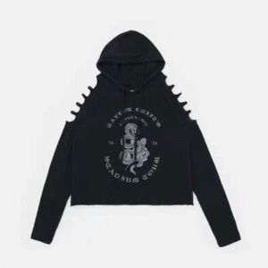 Taylor Swift Reputation Tour Shoulder Cut Out Crop Hoodie Snake - large